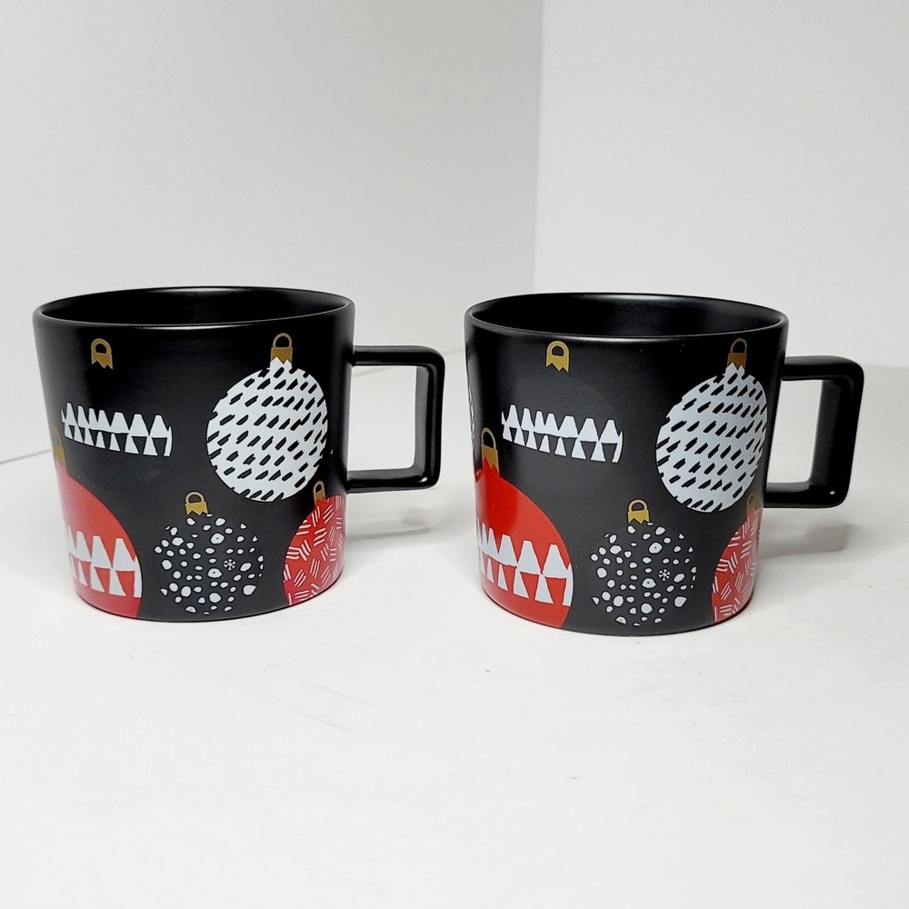 Set of 2 STARBUCKS Christmas Ornaments 14 oz Holiday Coffee Mug Cup 2016 A1